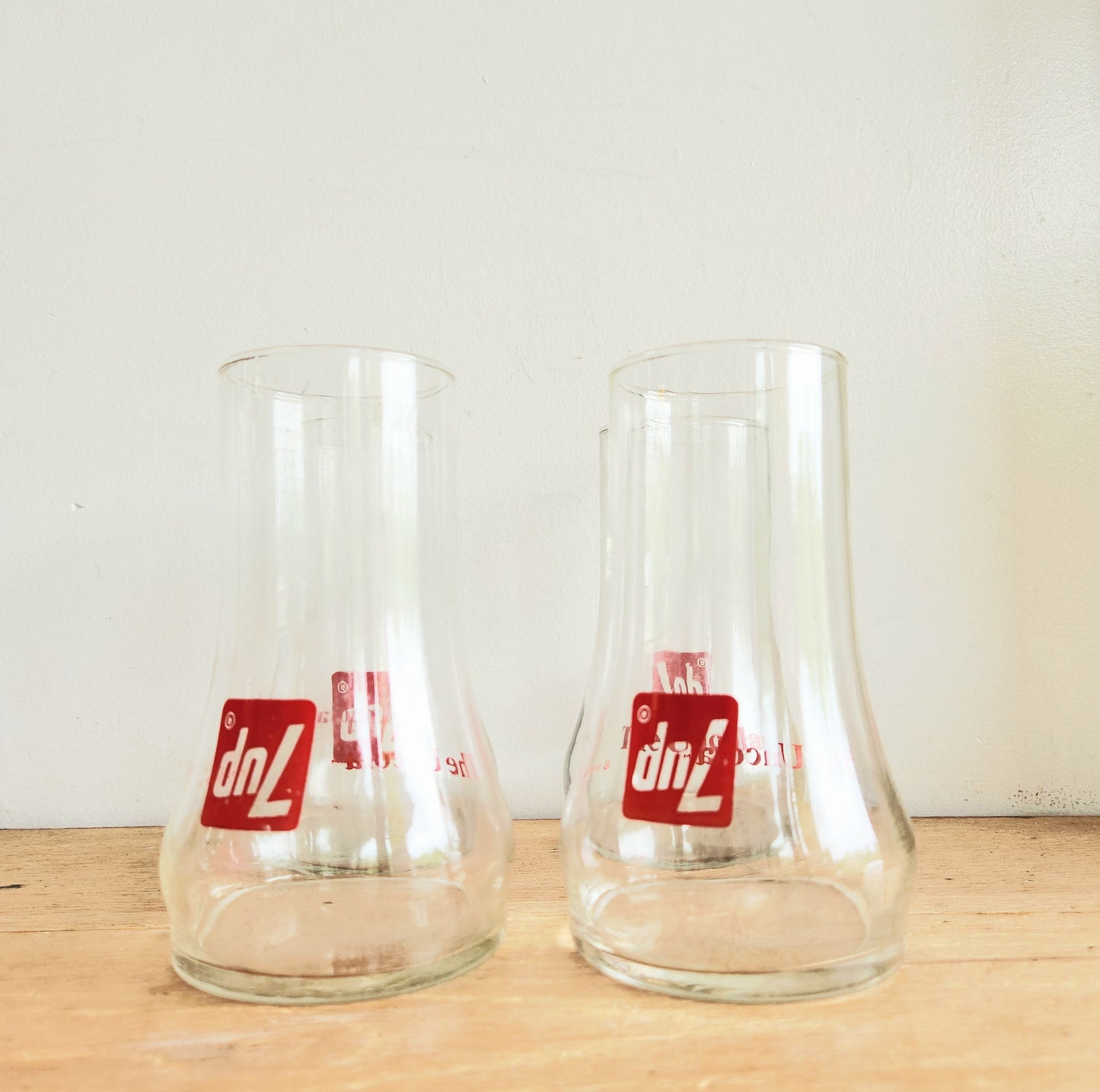 Vintage 7 Up Upside-Down Clear Drinking Glasses Set of 4