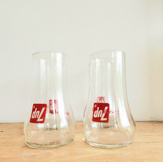 Vintage 7 Up Upside-Down Clear Drinking Glasses Set of 4