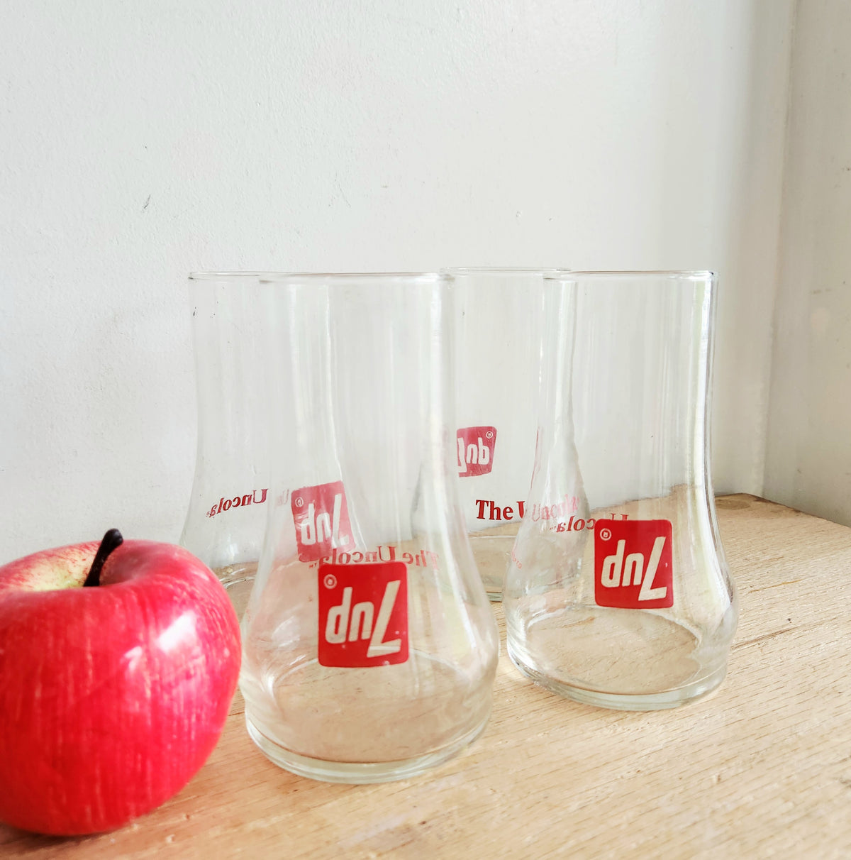 Vintage 7 Up Upside-Down Clear Drinking Glasses Set of 4