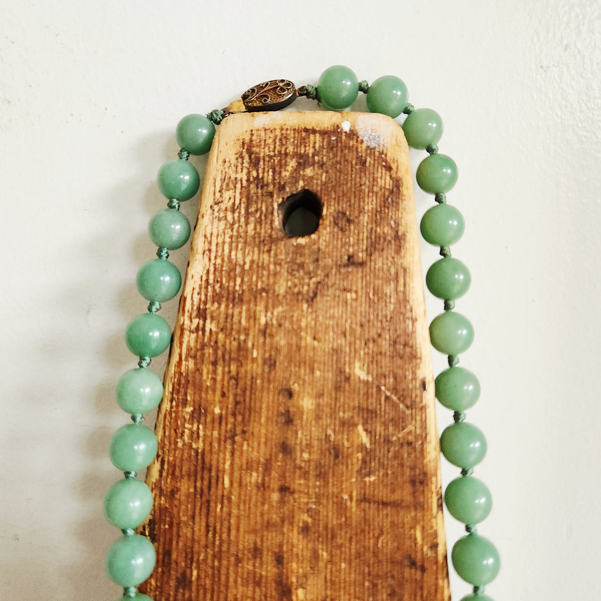 Sterling Silver Clasp & Jade Knotted Necklace