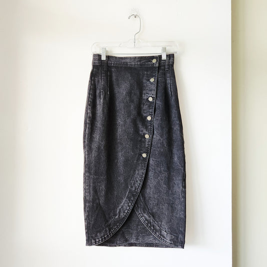Vintage Squeeze Black Denim Wrap Skirt - size 5