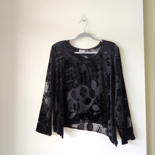 Rabbit Rabbit Designs Black Velvet Burnout Handkerchief Hem Top - size 12