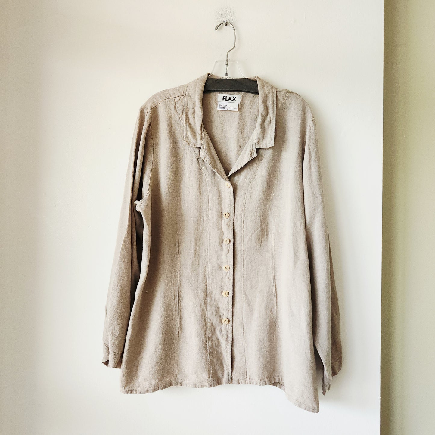 Flax Linen Long Length Button Up Shirt - L
