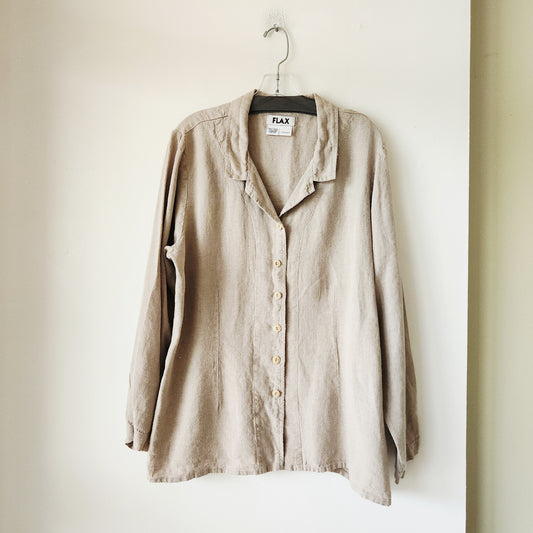 Flax Linen Long Length Button Up Shirt - L