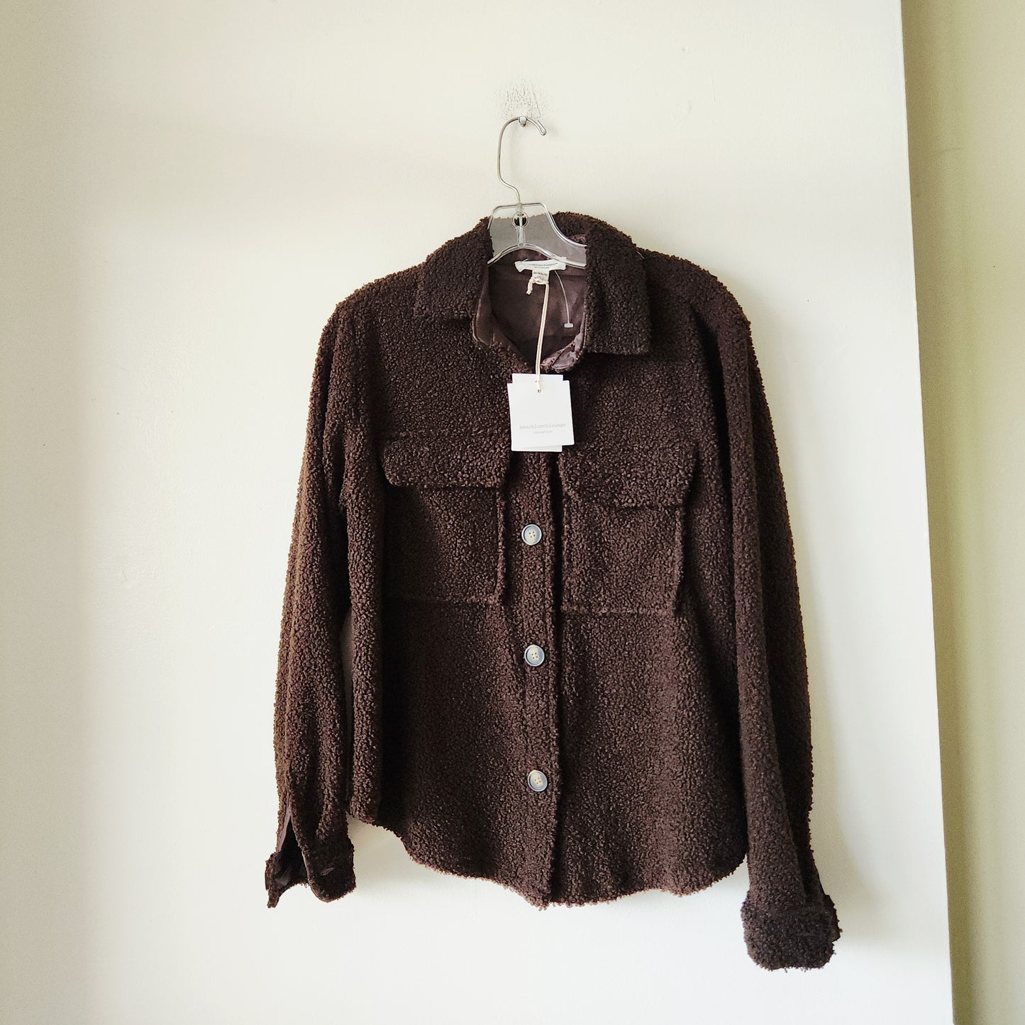 BeachLunchLounge Teddy Fleece Chocolate Brown Shacket (Shirt/Jacket) - XS - New