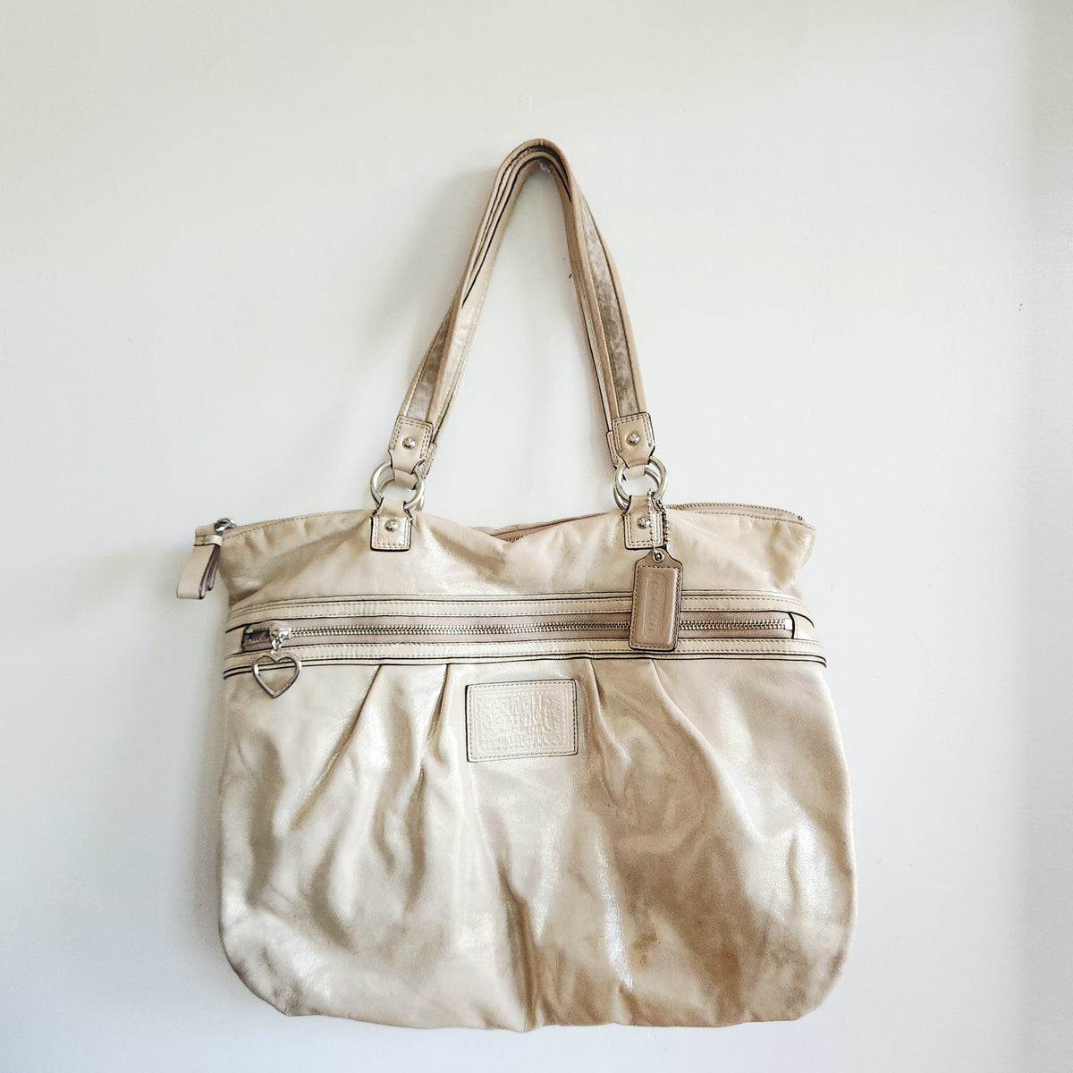 Coach Poppy Champagne Metallic Zip Top Purse