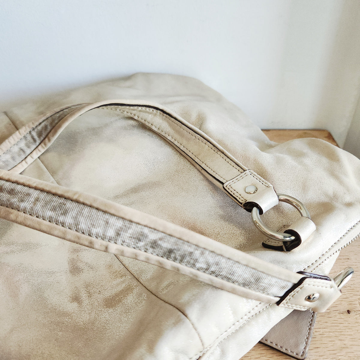 Coach Poppy Champagne Metallic Zip Top Purse