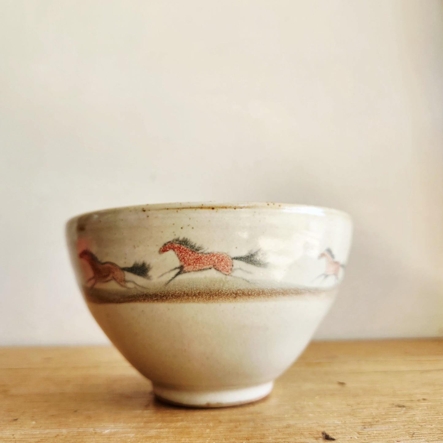 Handmade Ceramic Bowl with Running Horses