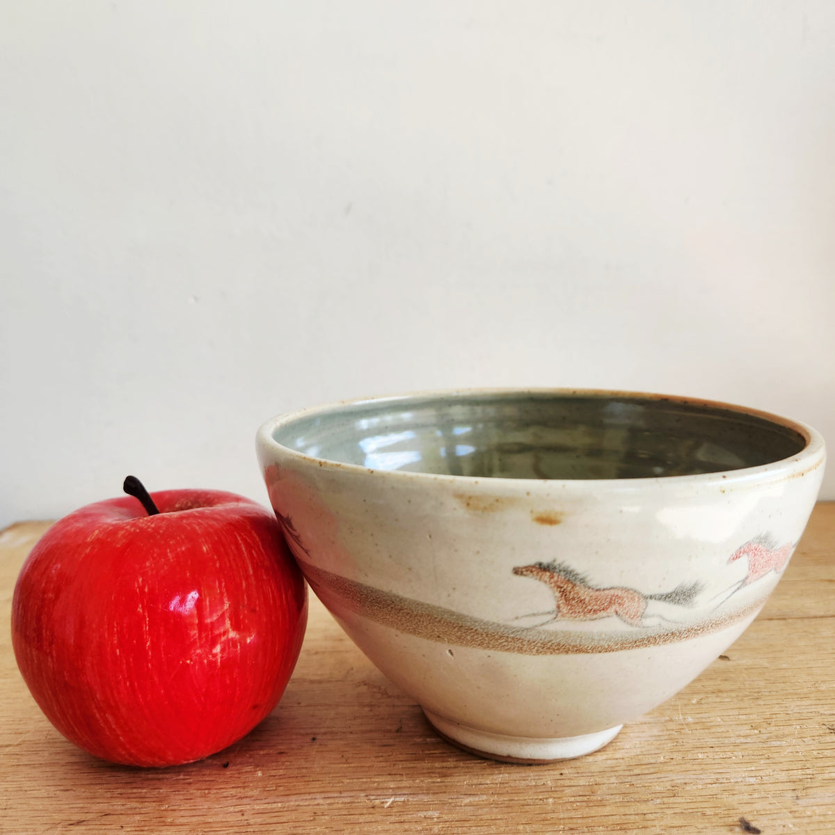 Handmade Ceramic Bowl with Running Horses