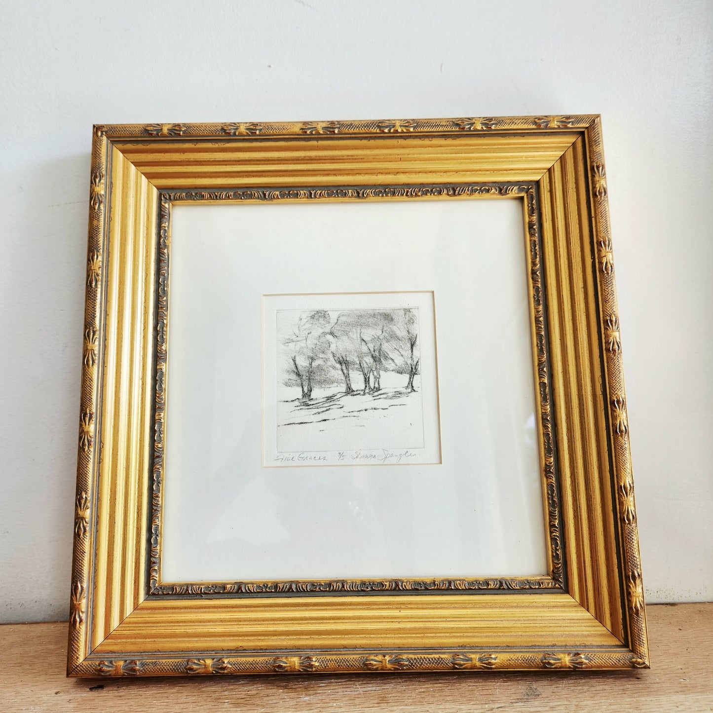 "Five Graces" by Shauna Spangler Matted and Gold Wood Frame 13" Signed