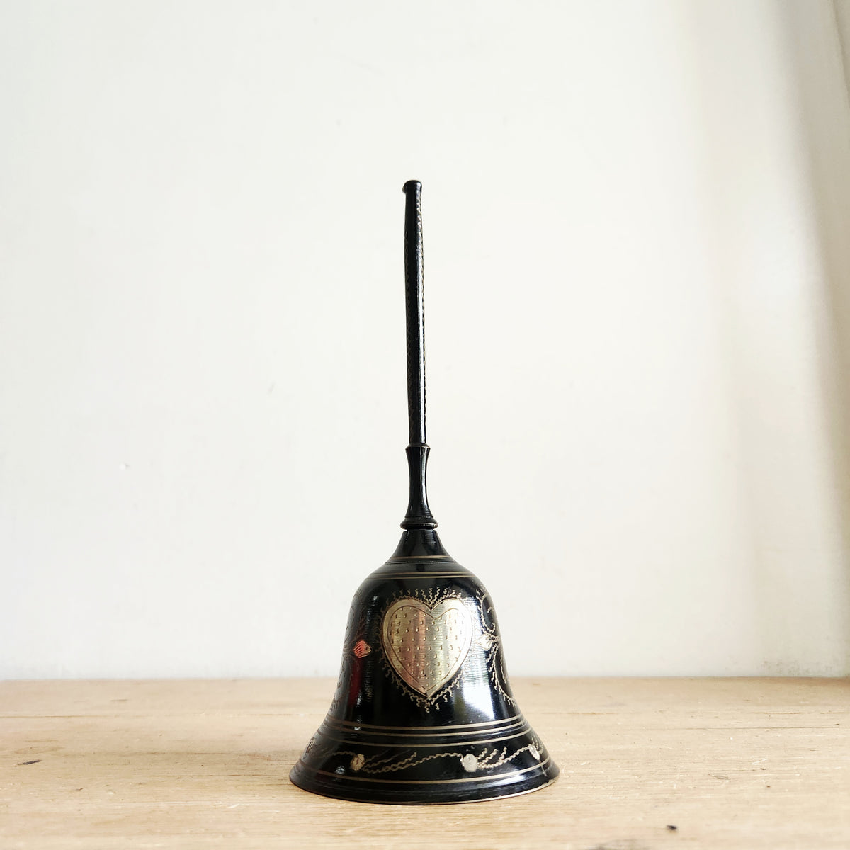 Vintage Blass Brass Metal Etched Bell with long Stem Hearts India