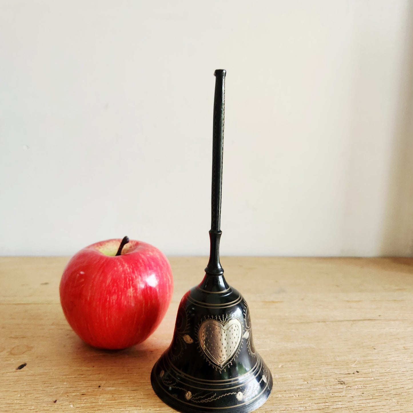 Vintage Blass Brass Metal Etched Bell with long Stem Hearts India