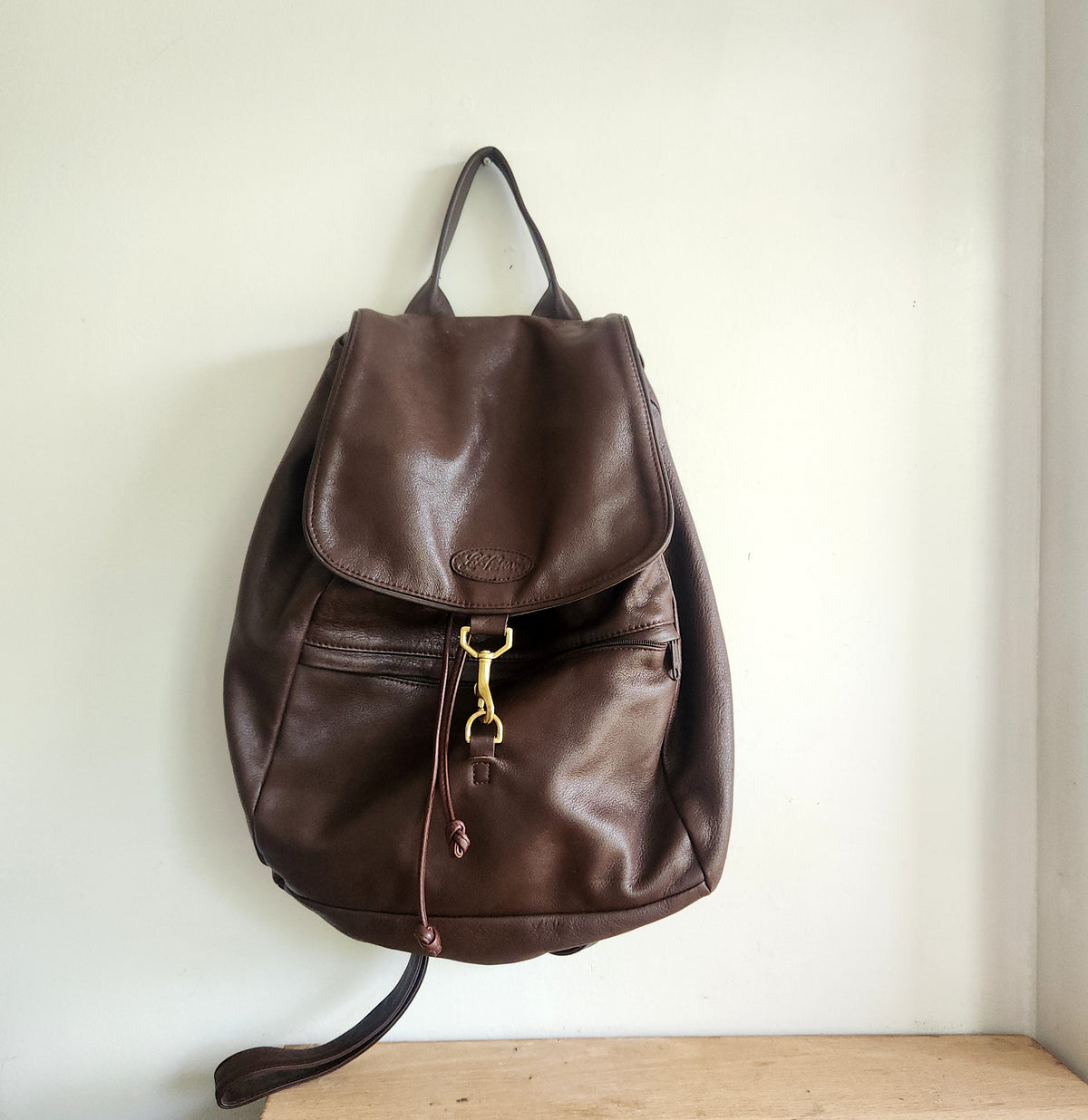 Vintage LL Bean Chocolate Brown Leather Backpack