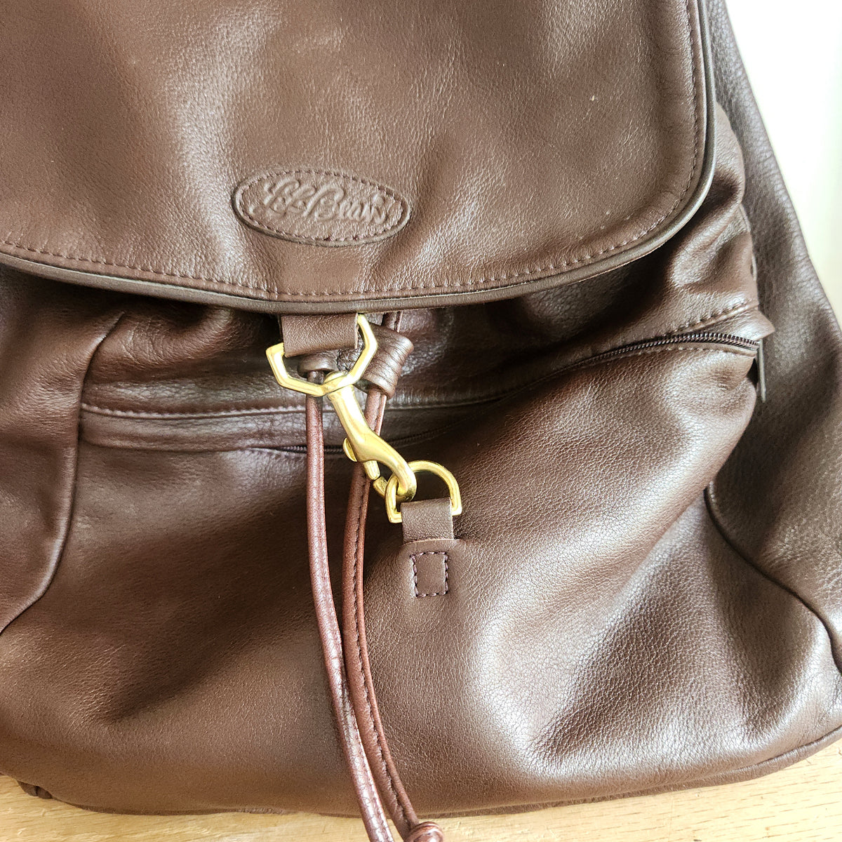 Vintage LL Bean Chocolate Brown Leather Backpack