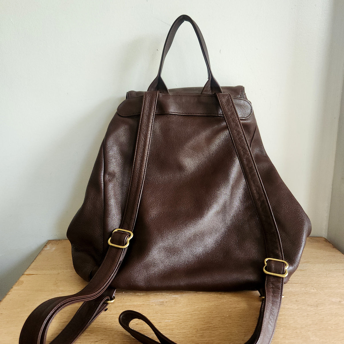 Vintage LL Bean Chocolate Brown Leather Backpack