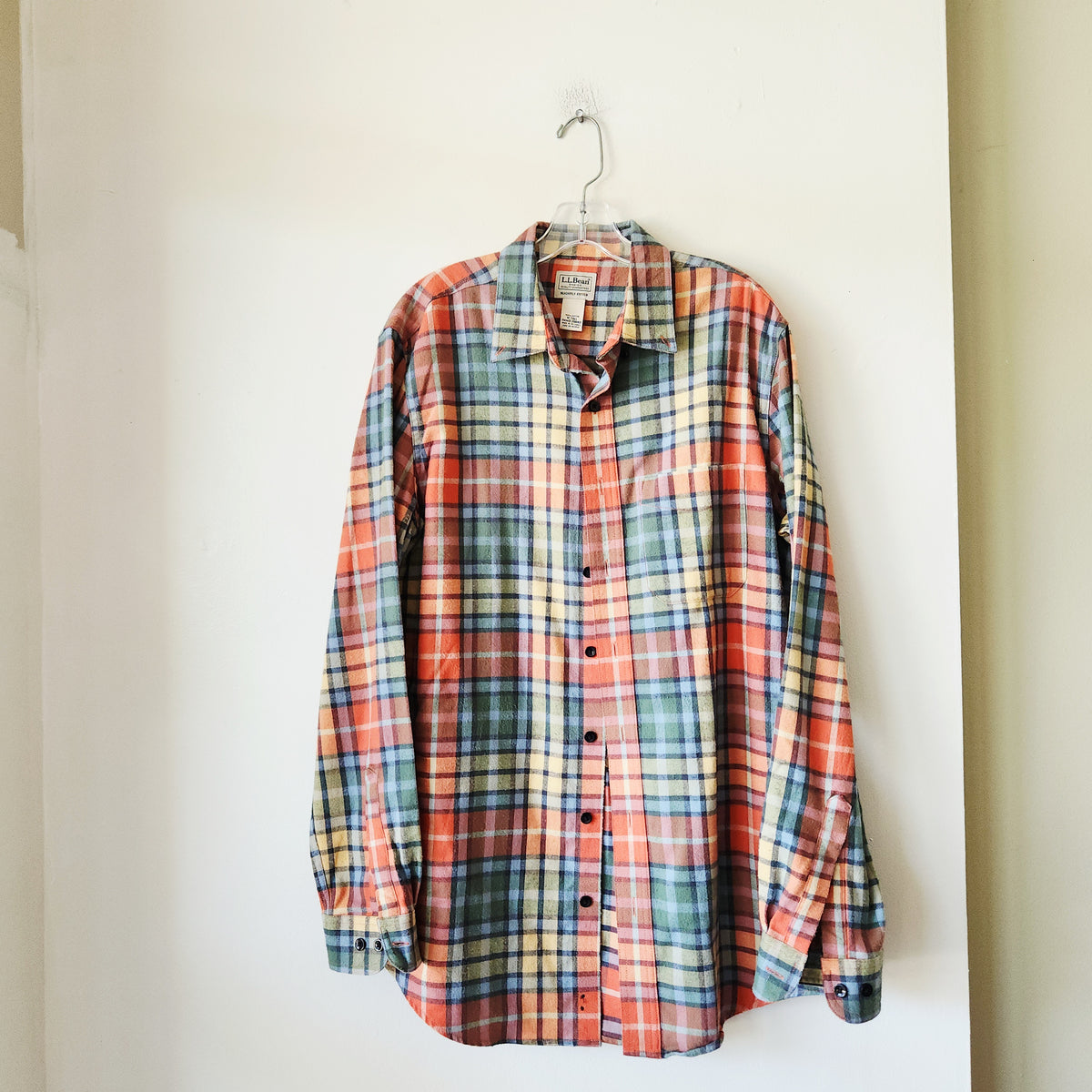 LL Bean 100% Cotton Flannel Plaid Shirt - M Tall