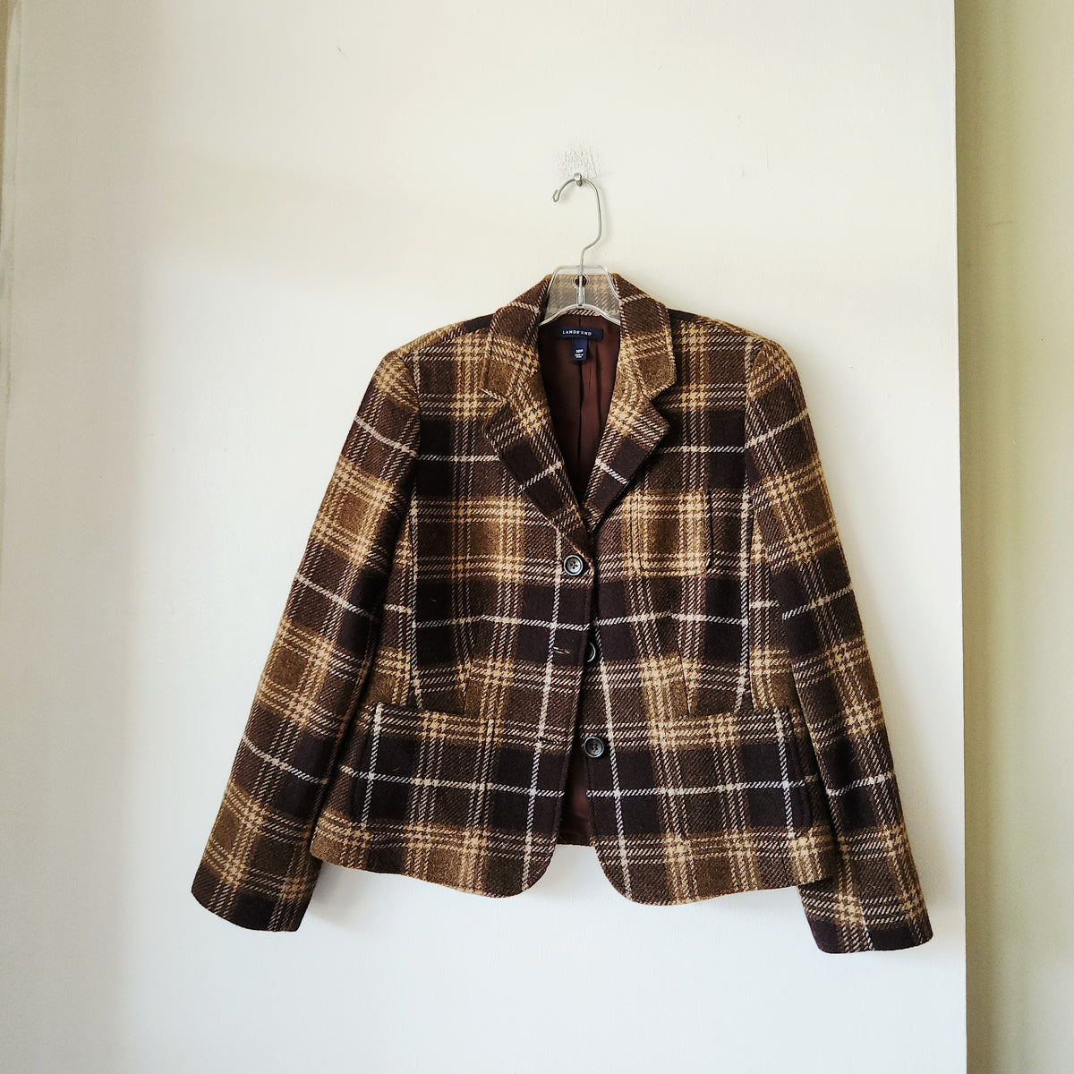 Lands' End Wool Blend Plaid Blazer - size 10 Petite