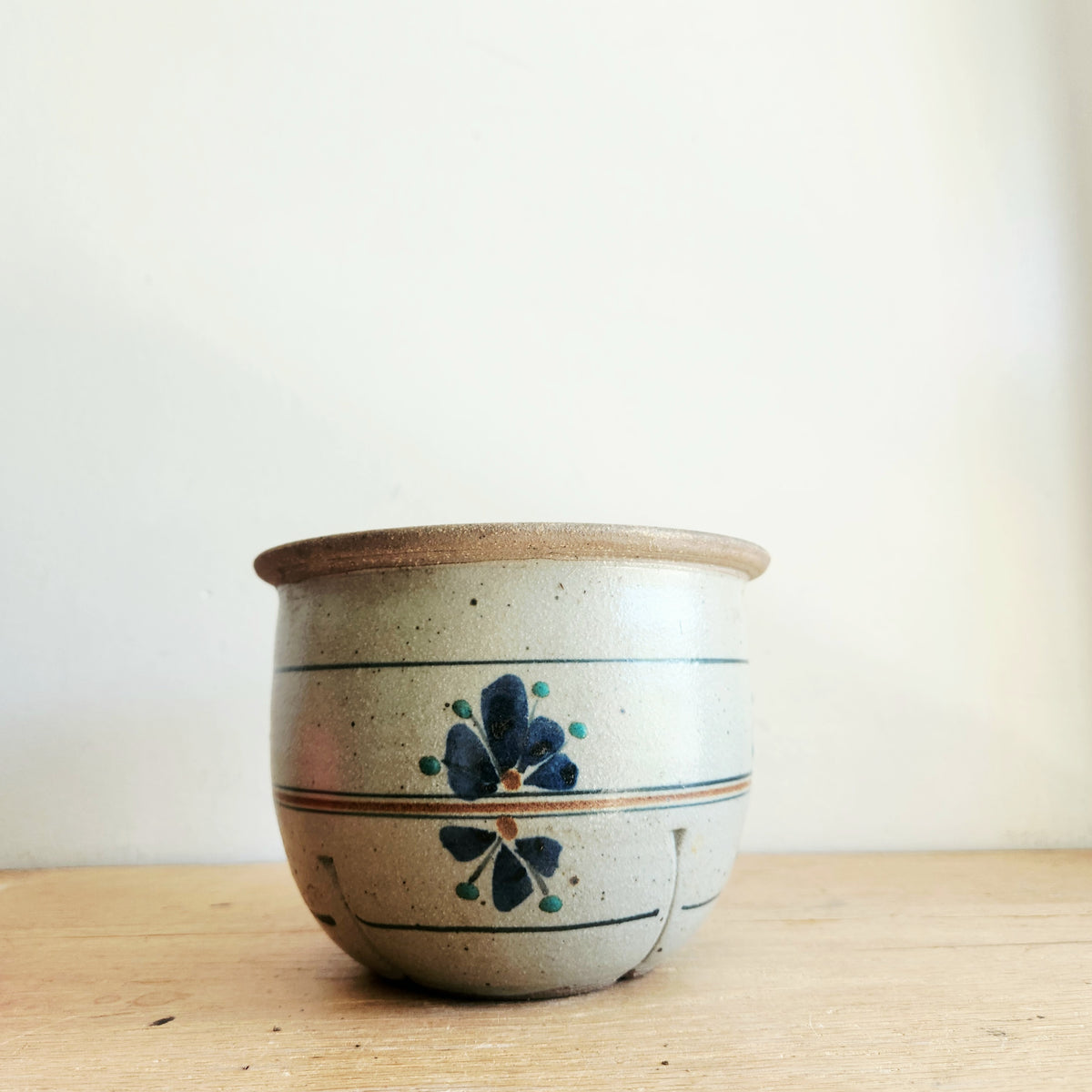 Handmade Floral Painted Planter 7"H 6"W