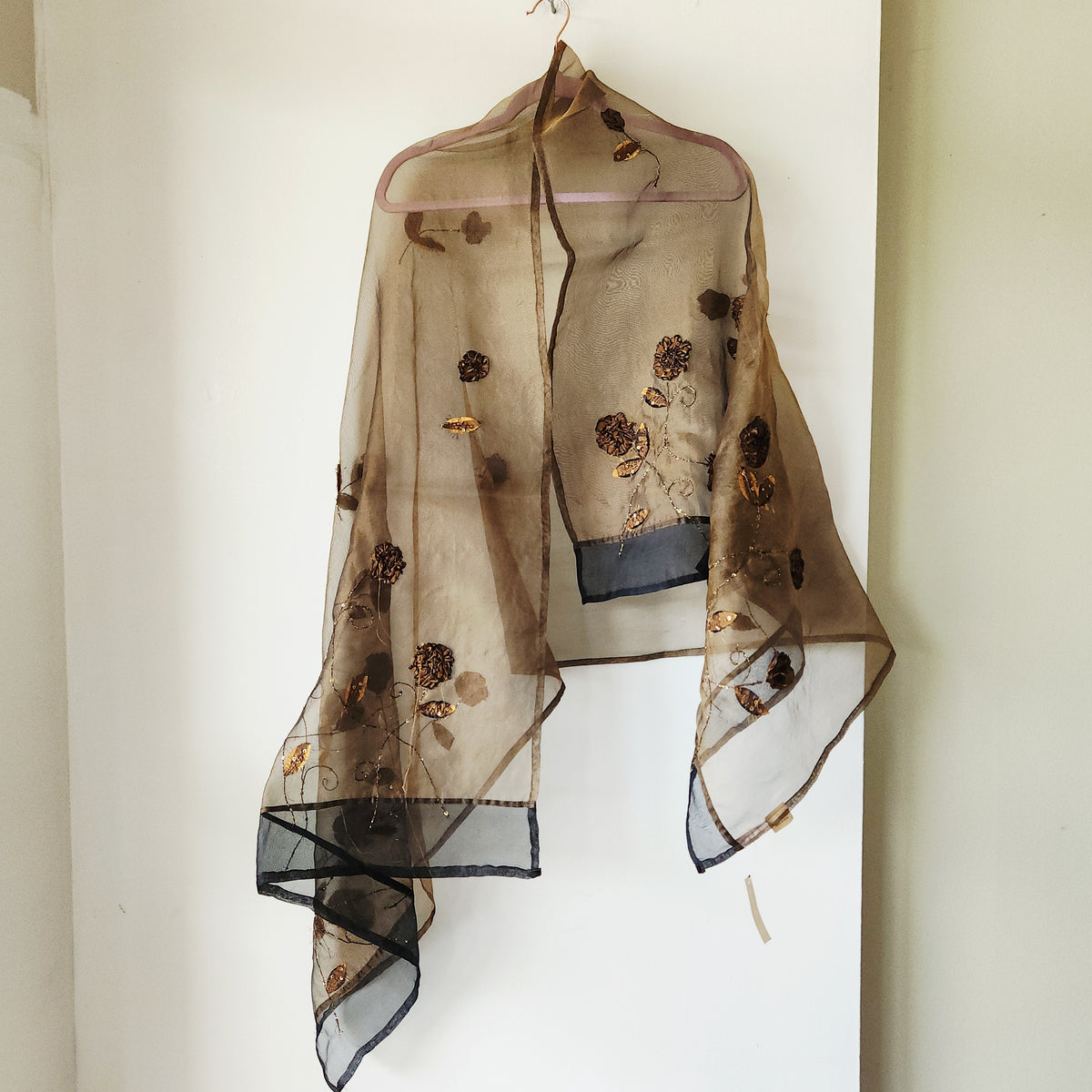 Christian Livingston 100% Silk Semisheer Shawl with Embellishment - New