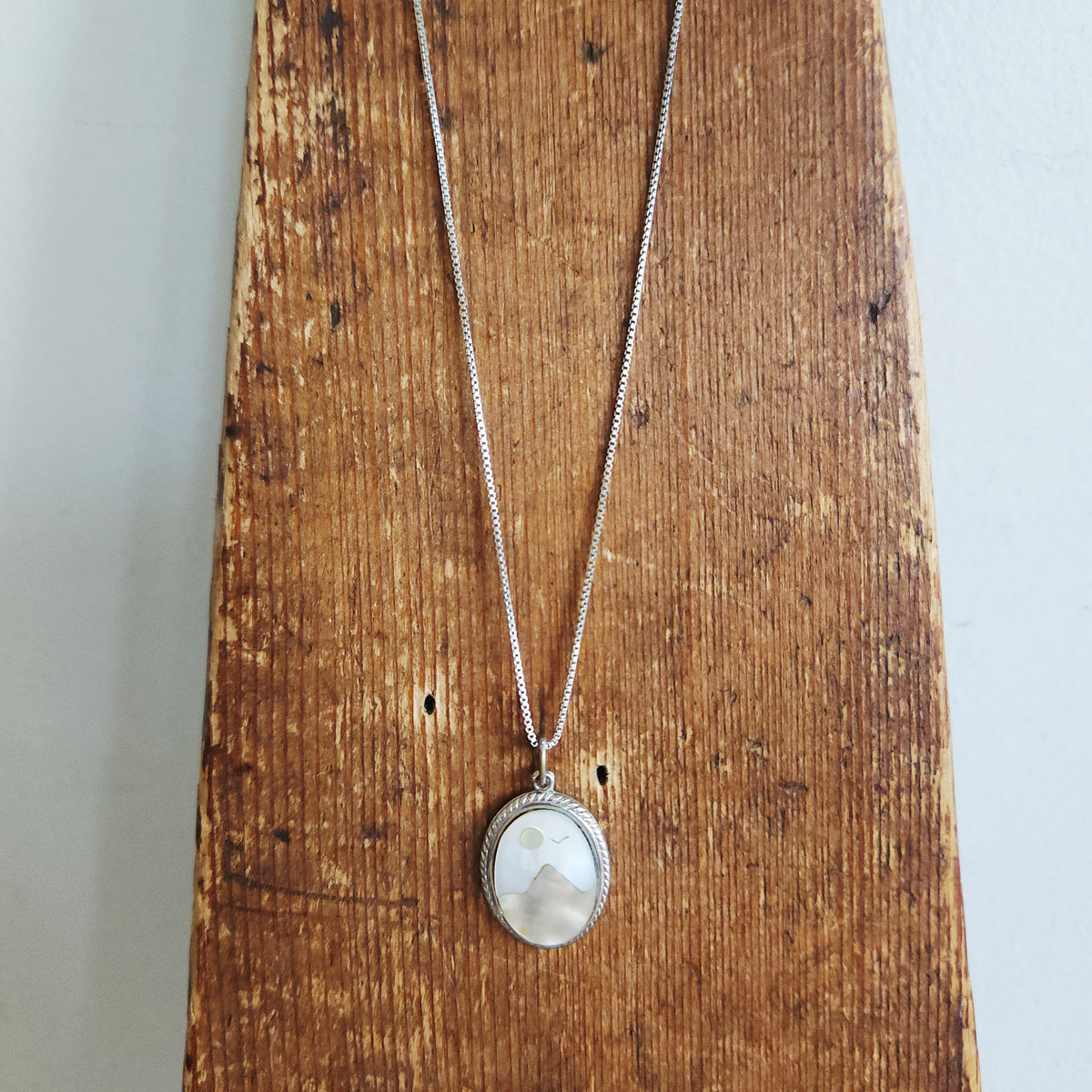 Sterling Silver Chain with Oval Mountain Inlay Pendant