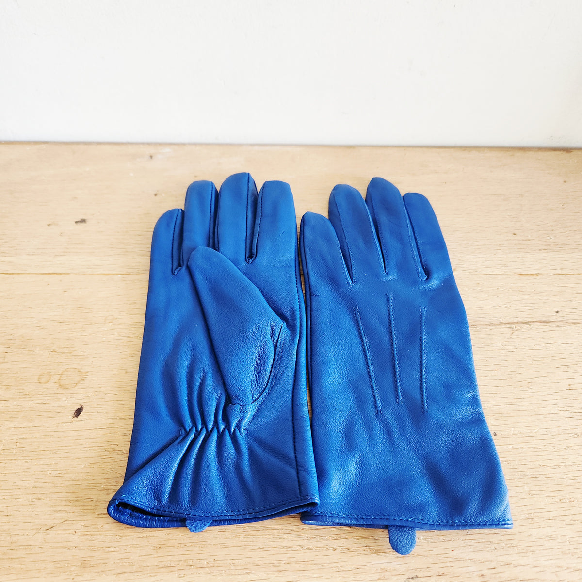 Royal Blue Leather Gloves with Lining - S/M