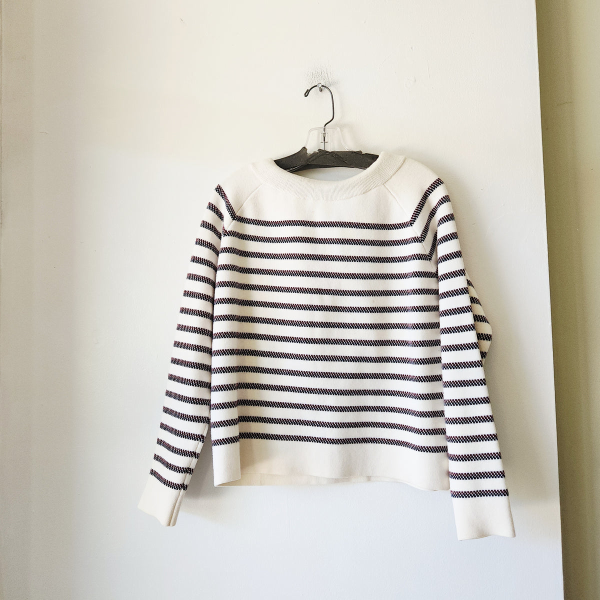 Maje Striped Sweater with Velvet Bow Detail - L - as is
