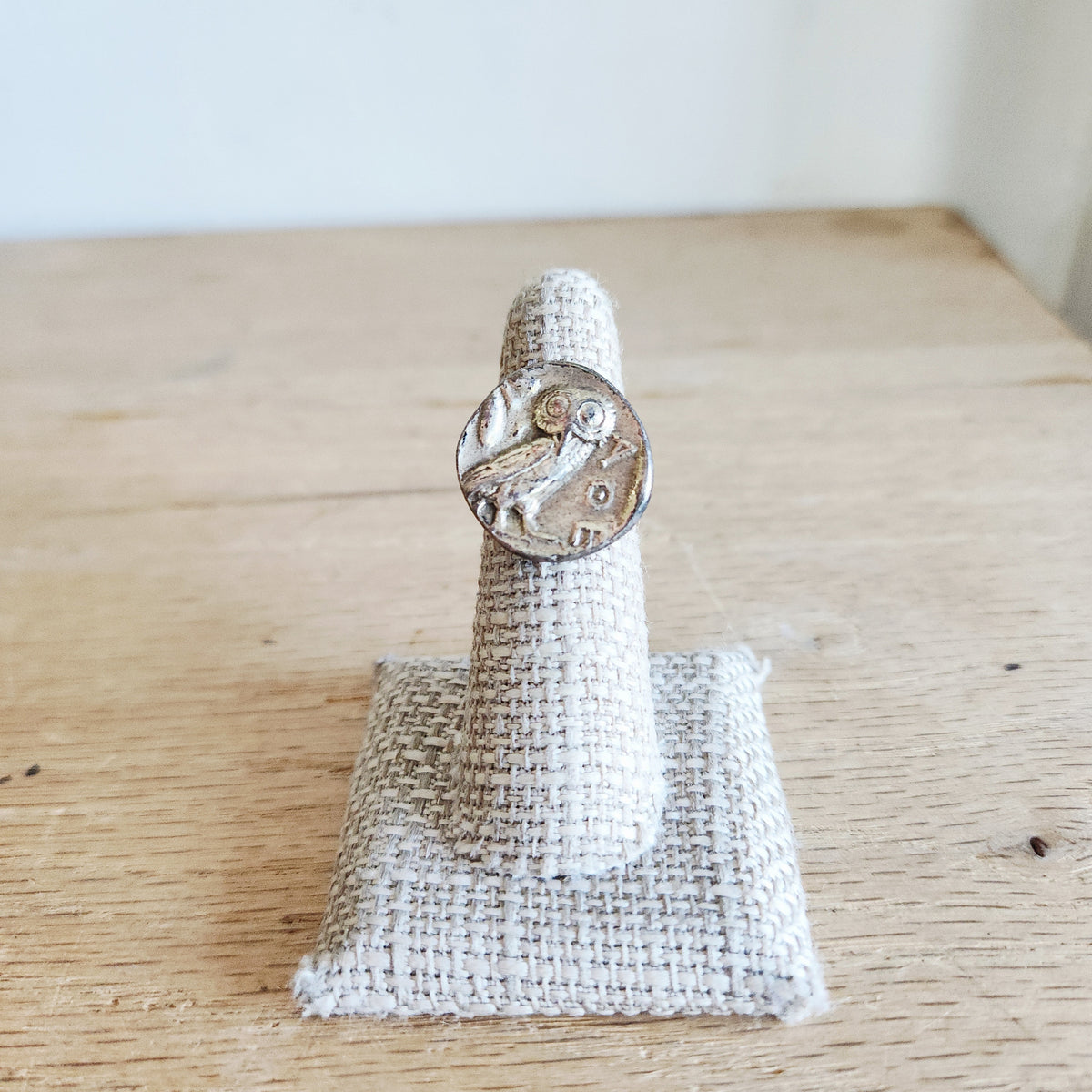 Silvertone Owl of Athena Coin Ring - Adjustable Size 5.5