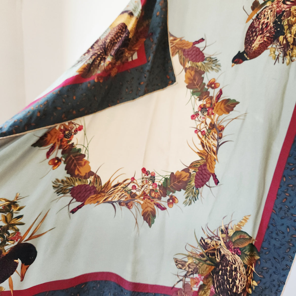 Vintage Rolled Edge Pheasants Scarf