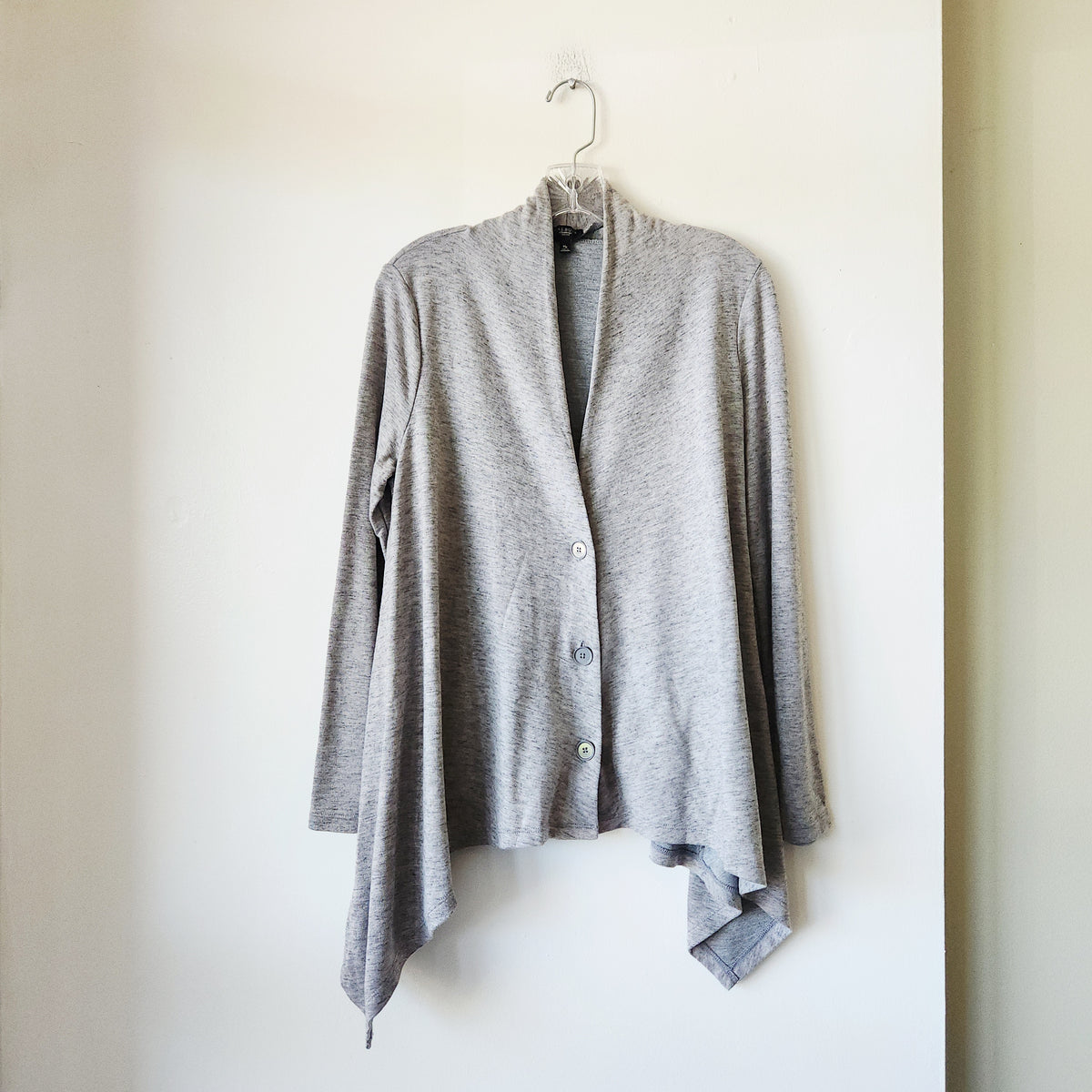 Talbots Gray Handkerchief Hem Top with Buttons - M Petite
