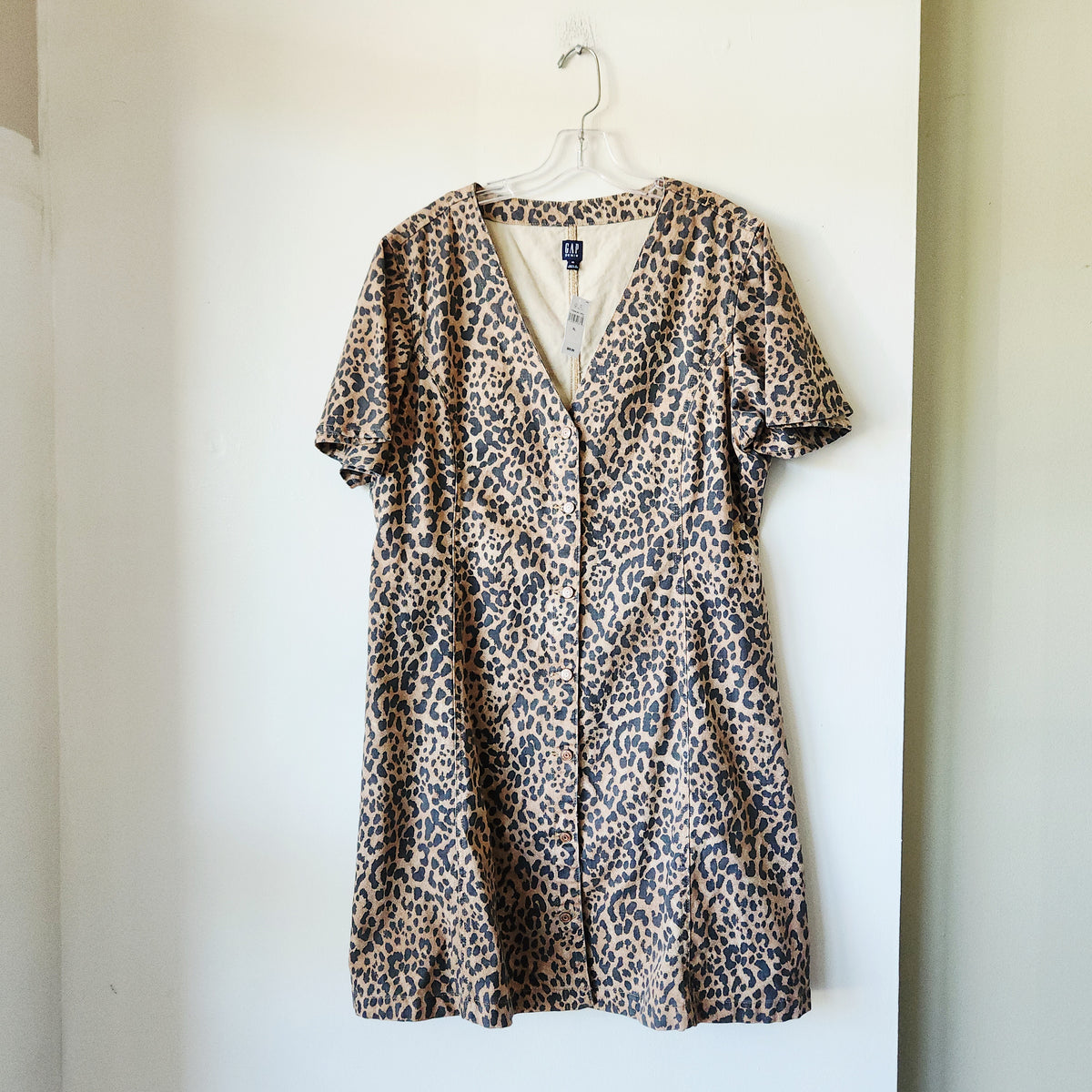 GAP Denim Leopard Print Dress with Buttons - XL - New