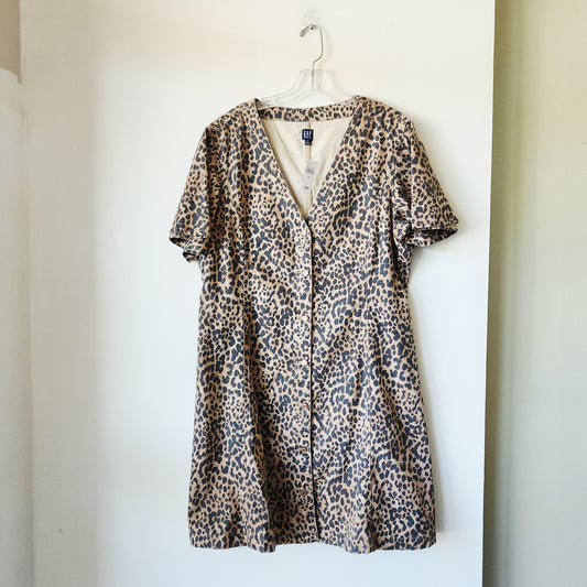 GAP Denim Leopard Print Dress with Buttons - XL - New