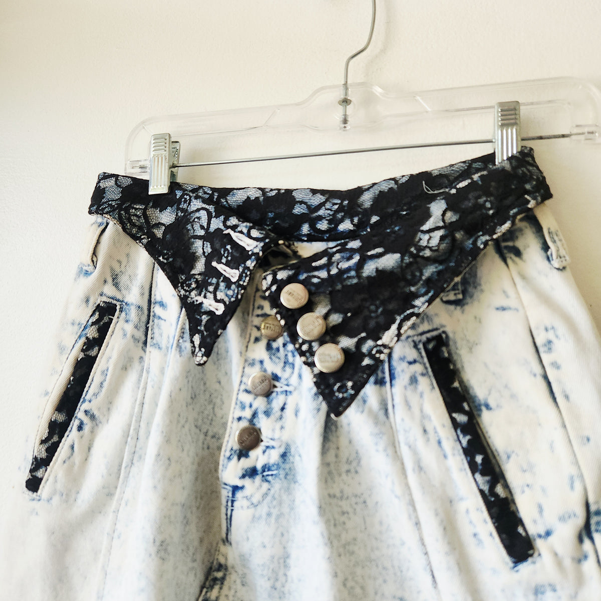 Vintage 80s Stefano Stone Washed Miniskirt with Lace - approx XS