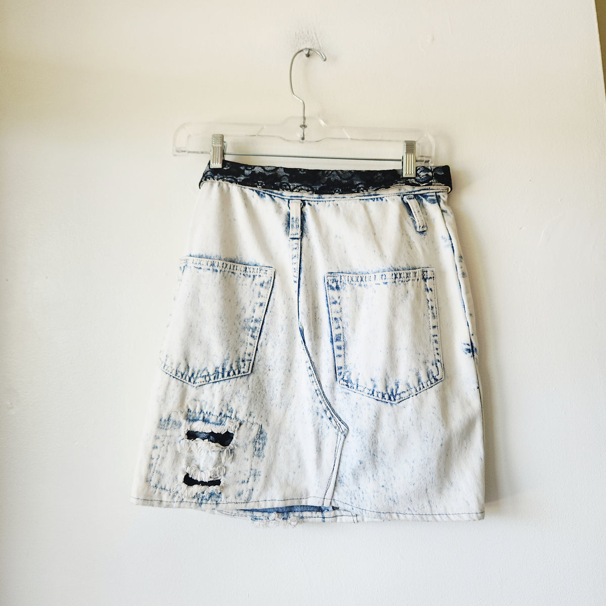Vintage 80s Stefano Stone Washed Miniskirt with Lace - approx XS