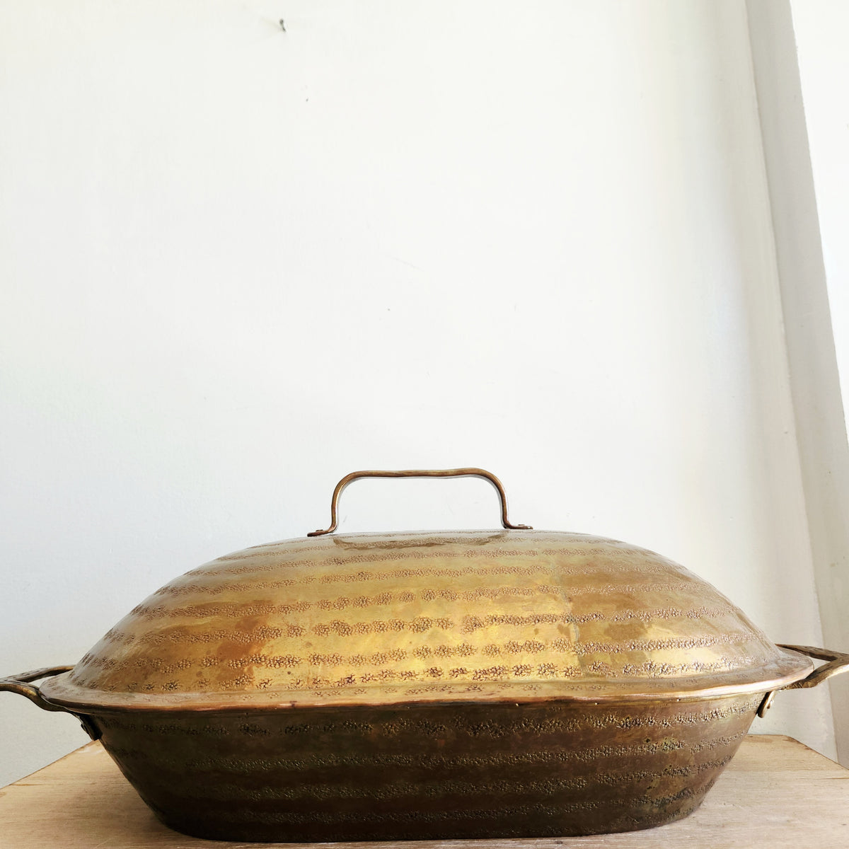 Hammered Copper Dish Platter with Cover 21"L