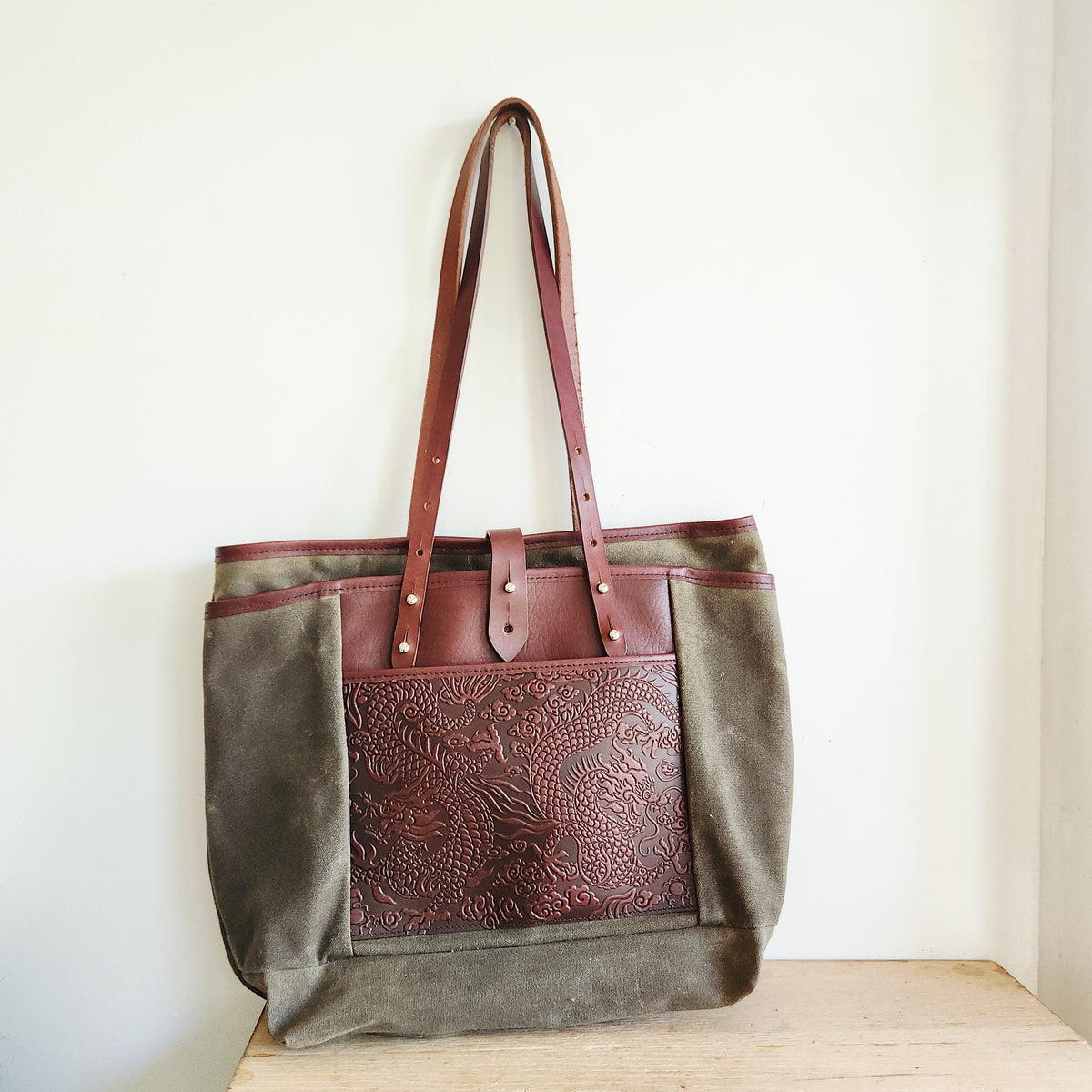 Oberon Design Waxed Canvas Tote with Leather Accents