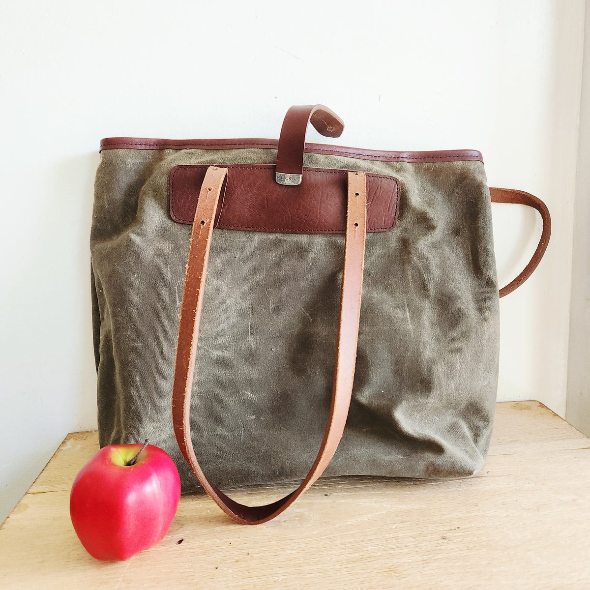 Oberon Design Waxed Canvas Tote with Leather Accents