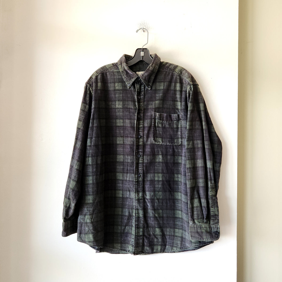 LL Bean 100% Cotton Corduroy Plaid Shirt - L