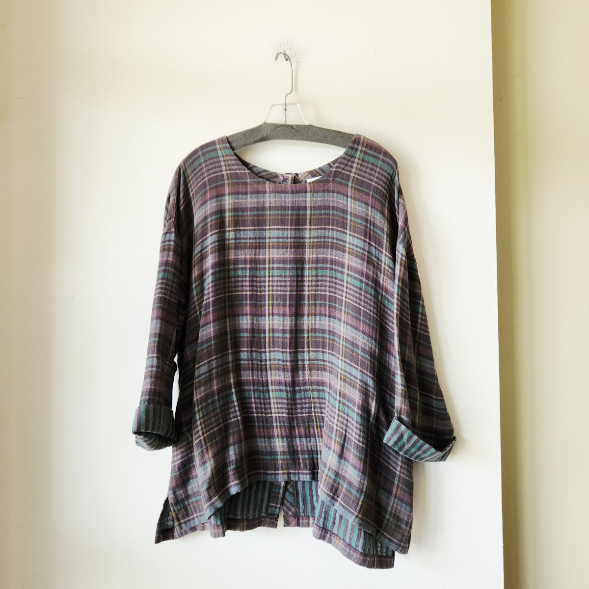 J Jill 100% Cotton Plaid Top with Back Buttons - XL