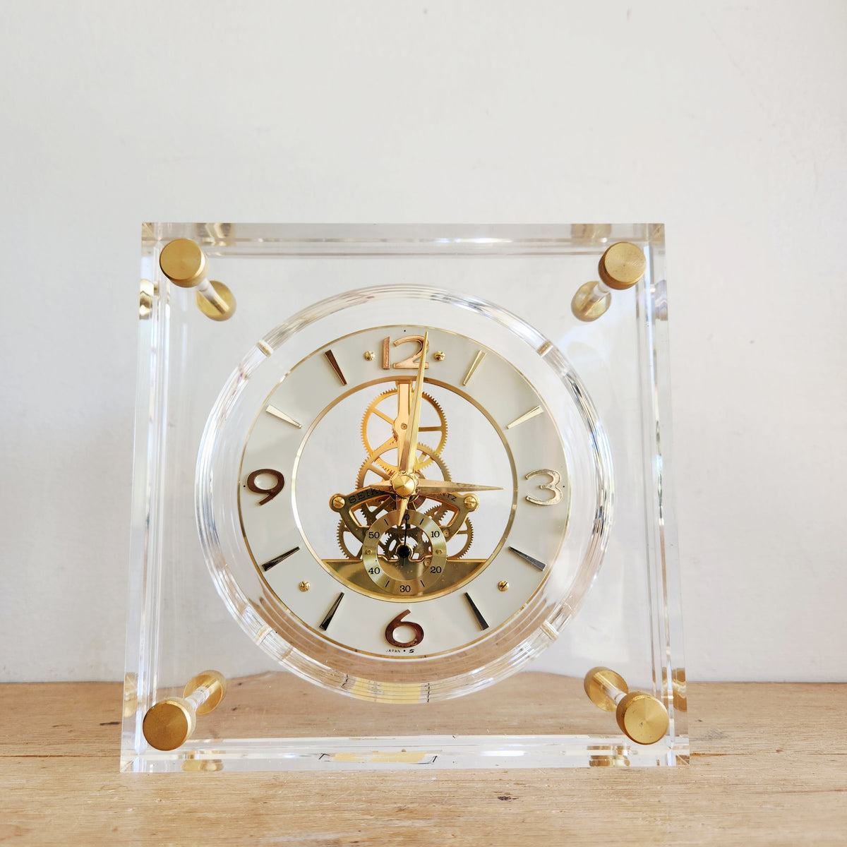 Vintage Seiko Lucite Quartz Skeleton Desk Mantel Clock