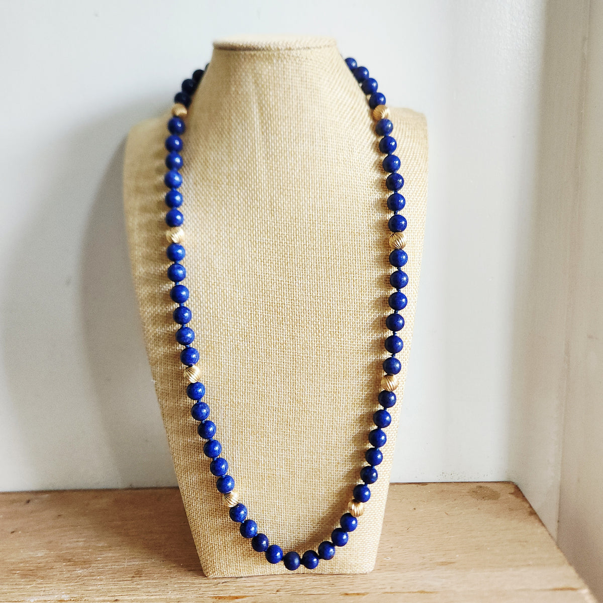 Lapis Lazuli Bead Necklace with 14K Gold Clasp