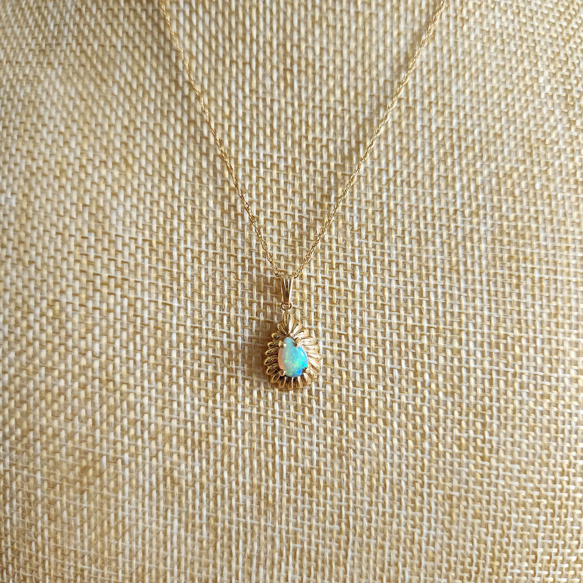 14K Gold Chain with 14K Gold & Opal Pendant