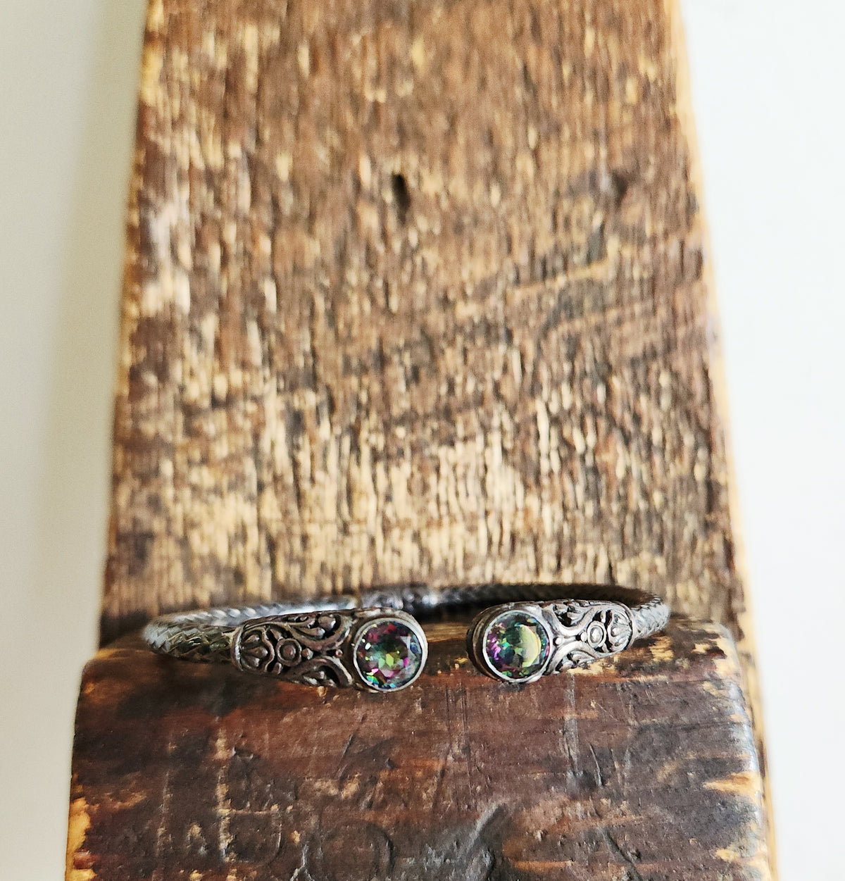 Sterling Silver & Mystic Quartz Hinged Cuff Bracelet