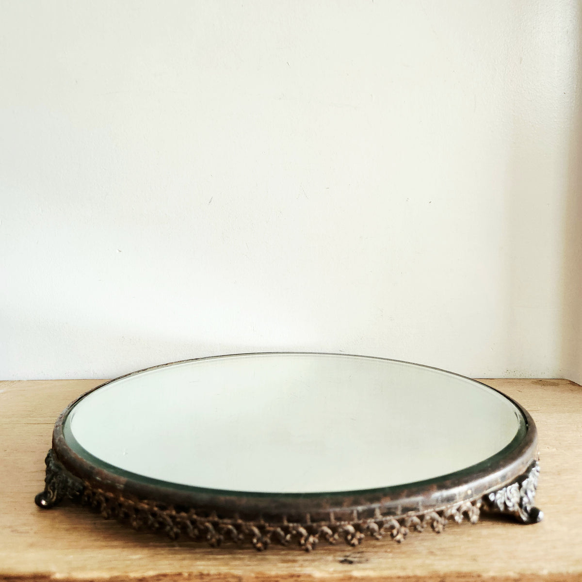 Antique Victorian Round Mirrored Plateau 13"