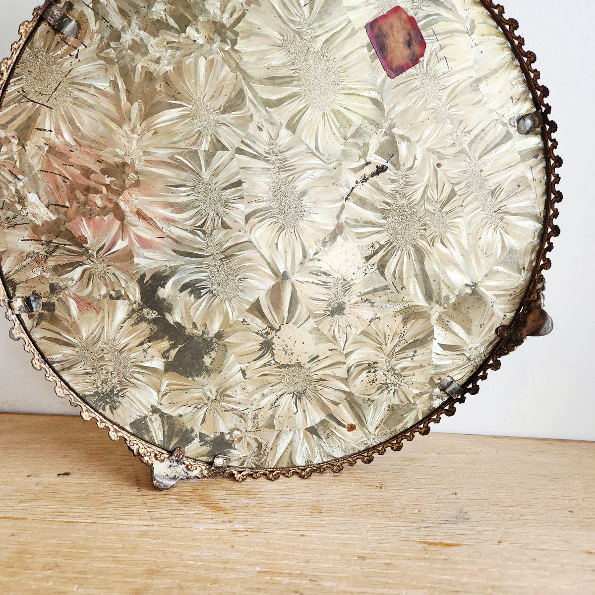 Antique Victorian Round Mirrored Plateau 13"