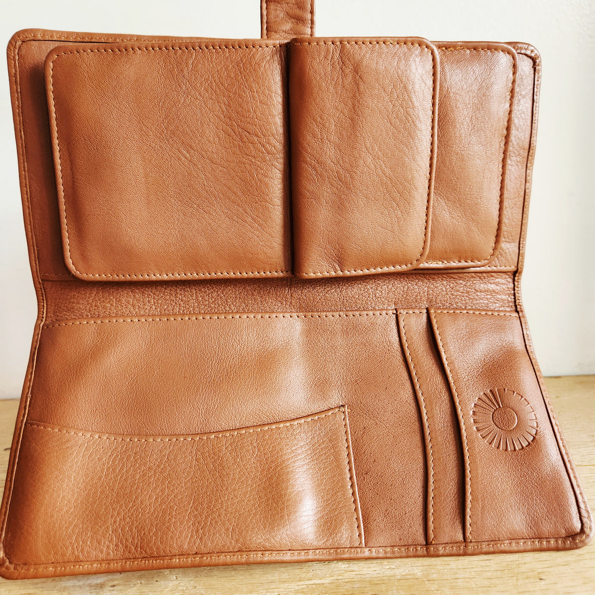 Levenger Camel Colored Travel Organizer Wallet Leather