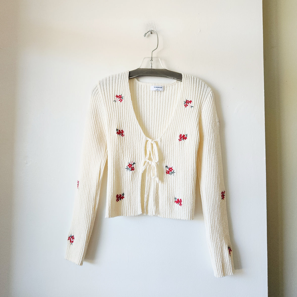 The Workshop Cream Cardigan with Ties & Embroidery - L