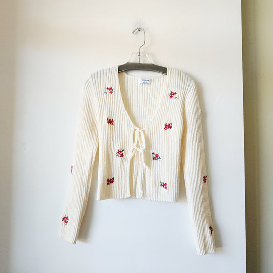 The Workshop Cream Cardigan with Ties & Embroidery - L