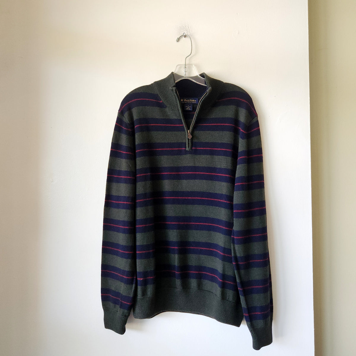Brooks Brothers 100% Merino Wool Quarter Zip Striped Sweater - L