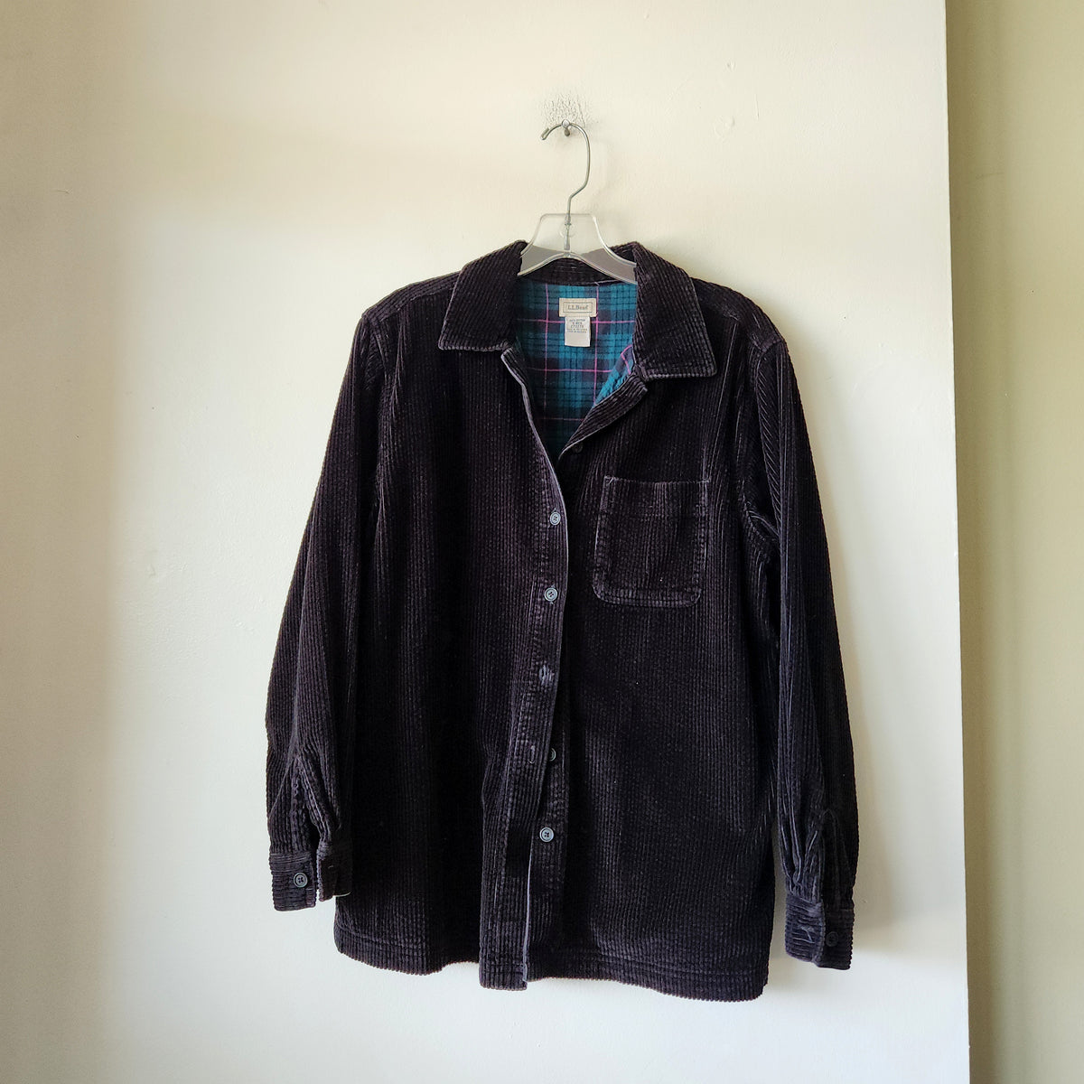 LL Bean 100% Cotton Plaid Lined Corduroy Shirt - S