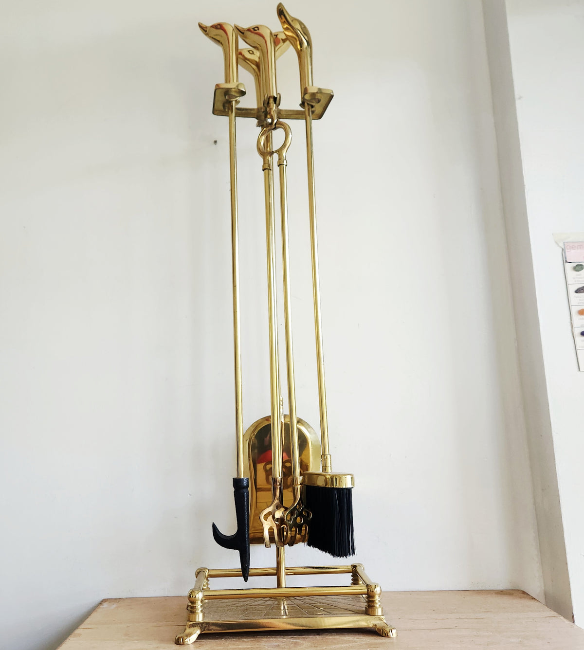 Vintage 1970's Brass Mallard Duck Head Fireplace Tool Set